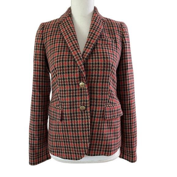 J Crew Herringbone Wool Blend Schoolboy Blazer Size 4 Red Academia Old Money - Picture 1 of 9